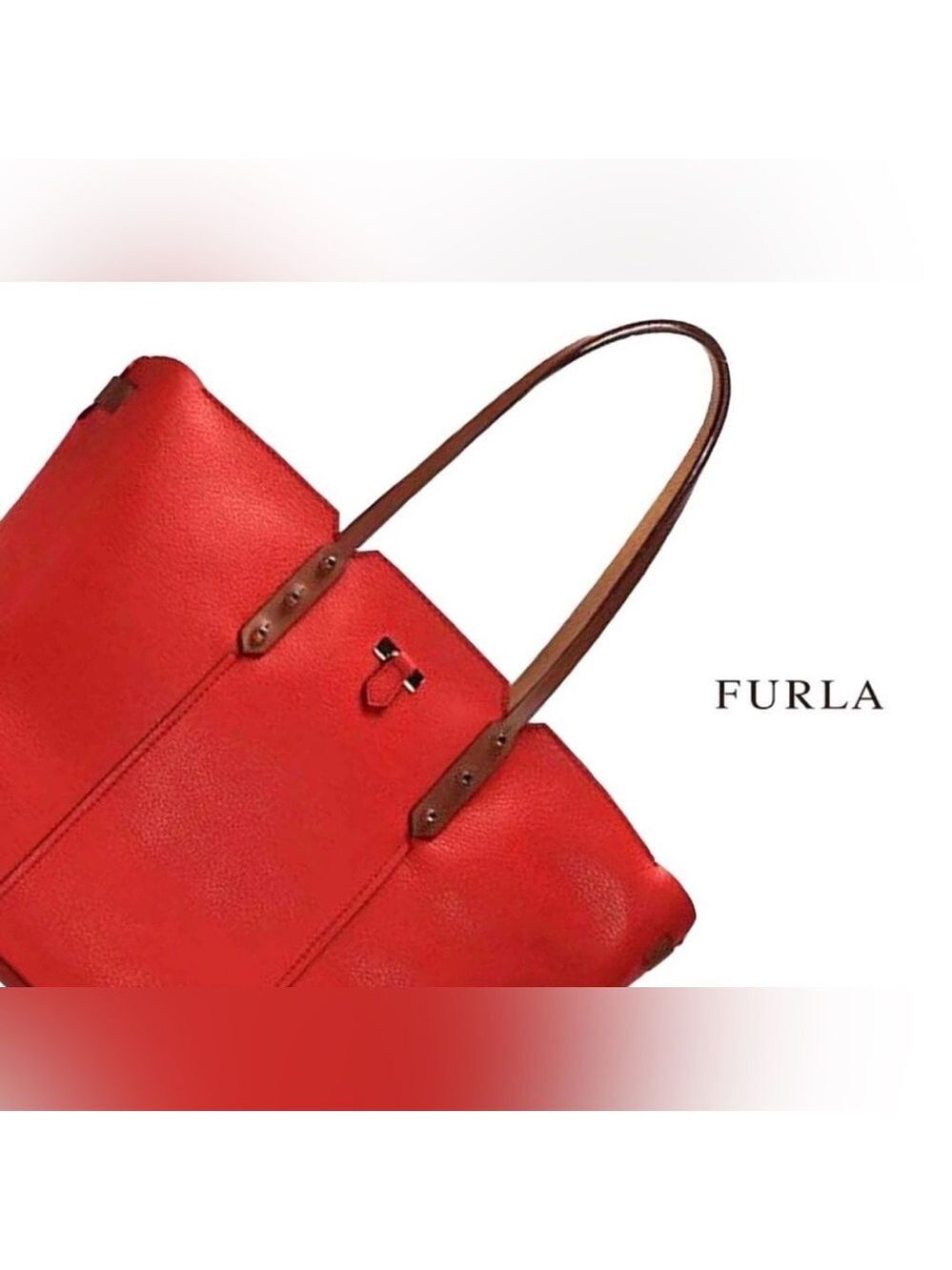 Furla Red and Tan Leather Tote